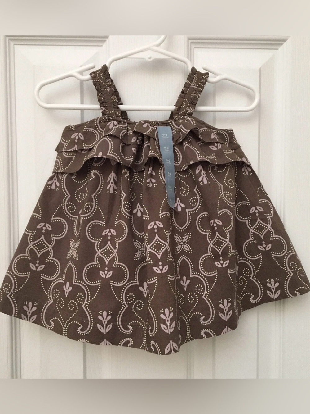 Baby Gap Girl’s Dress 0-3 Months Sleeveless Brown With Pink Design  New w Tags